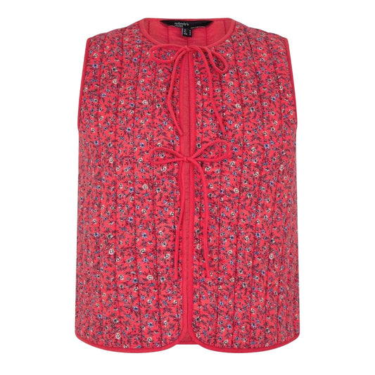 Red - Front - Nobody´s Child Womens-Ladies Floral Pattern Quilted Front Tie Gilet