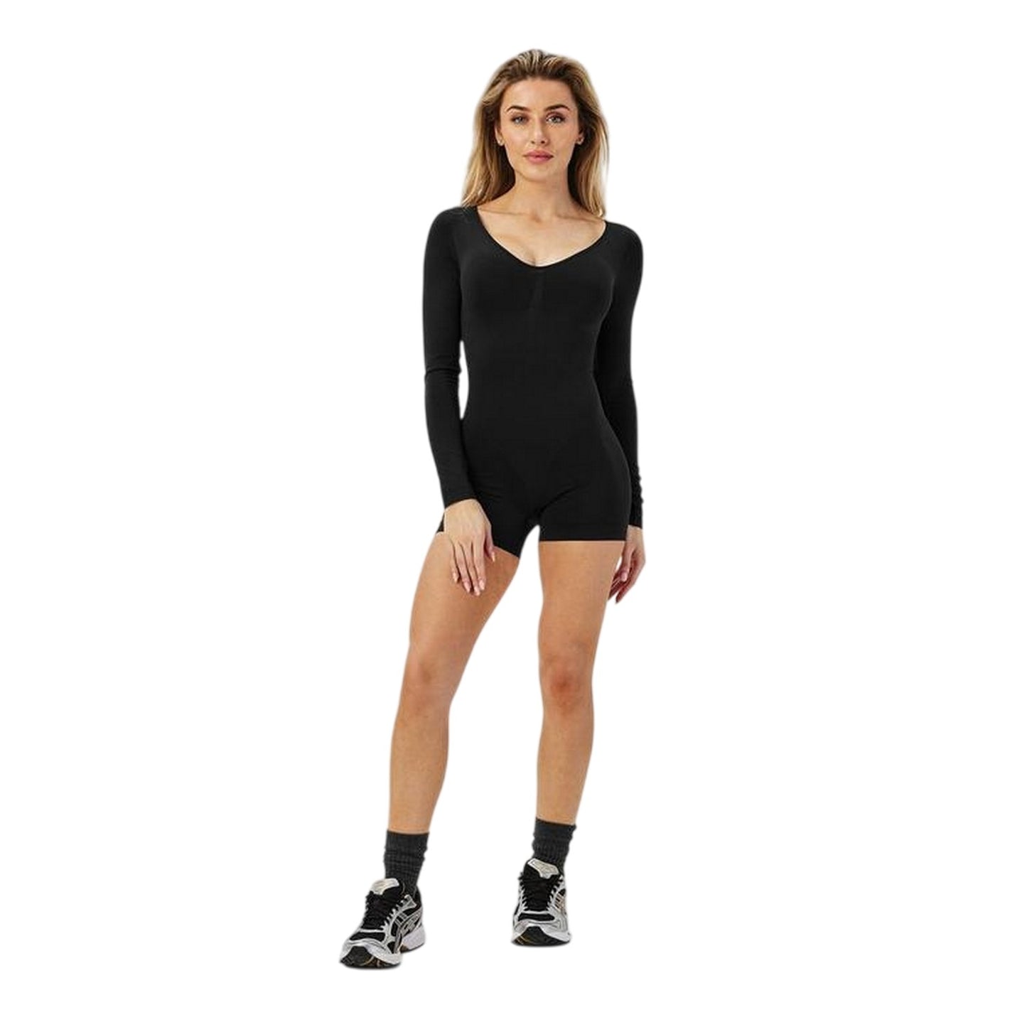 Black - Side - Missy Empire Womens-Ladies Seamless Plunge Unitard