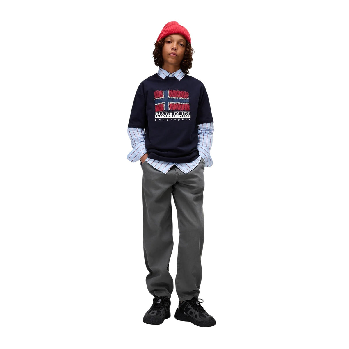 Marine Blue - Lifestyle - Napapijri Childrens-Kids Adige Flag Crew Neck T-Shirt