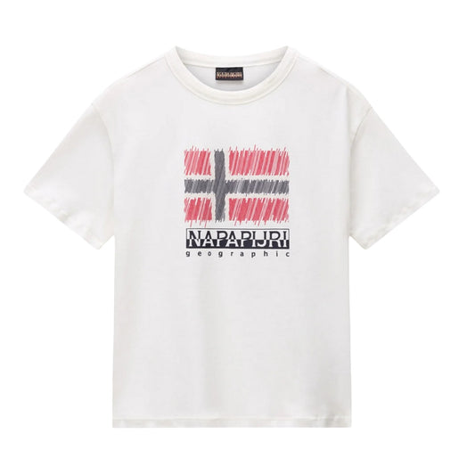 White-Red - Front - Napapijri Childrens-Kids Adige Flag Crew Neck T-Shirt