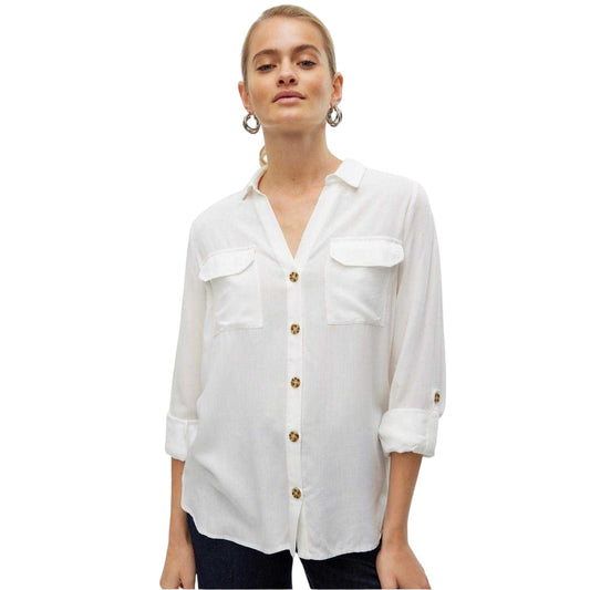 Snow White - Front - Vero Moda Womens-Ladies Regular Roll Sleeve Shirt