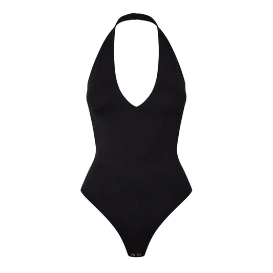 Black - Front - Good American Womens-Ladies Halter Neck Bodysuit
