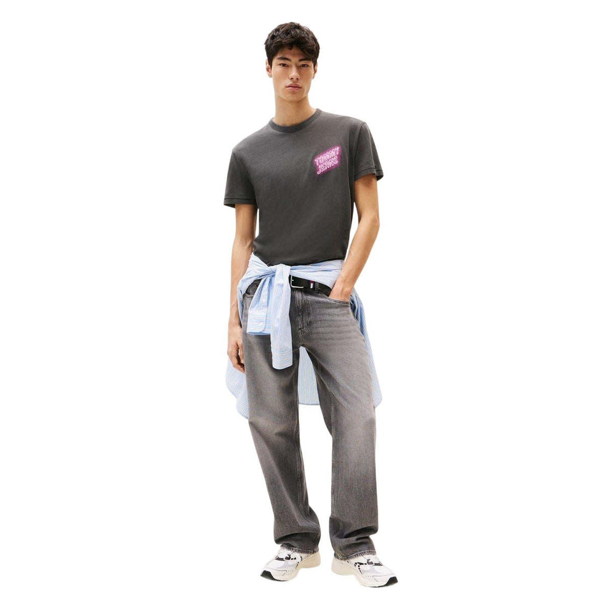 Black - Lifestyle - Tommy Jeans Mens Neon Sign Crew Neck T-Shirt