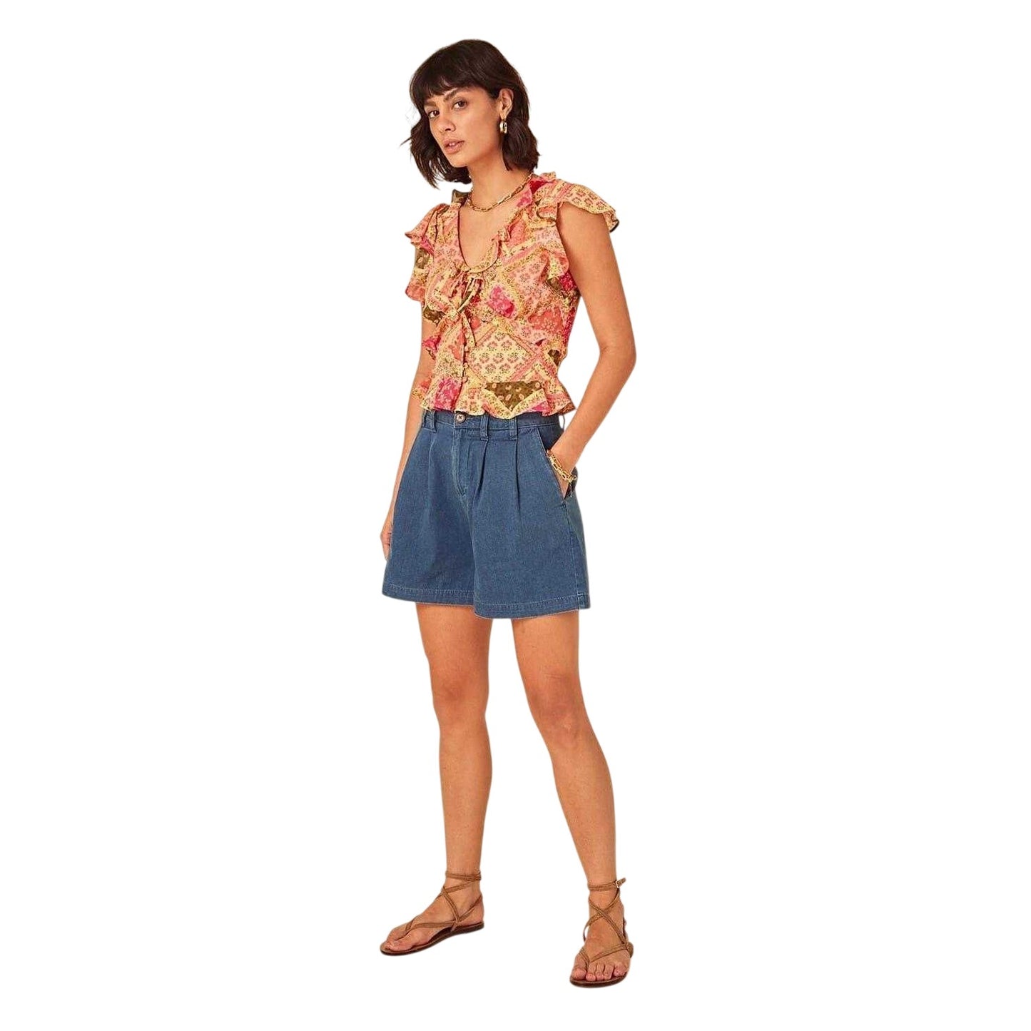 Multicoloured - Lifestyle - Nobody´s Child Womens-Ladies Floral V Neck Short-Sleeved Blouse