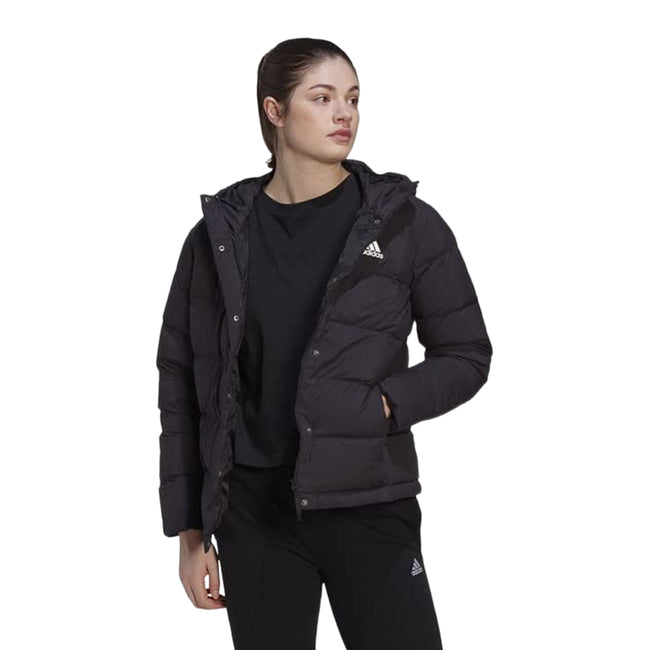 Black - Side - Adidas Womens-Ladies Helionic Down Hooded Jacket
