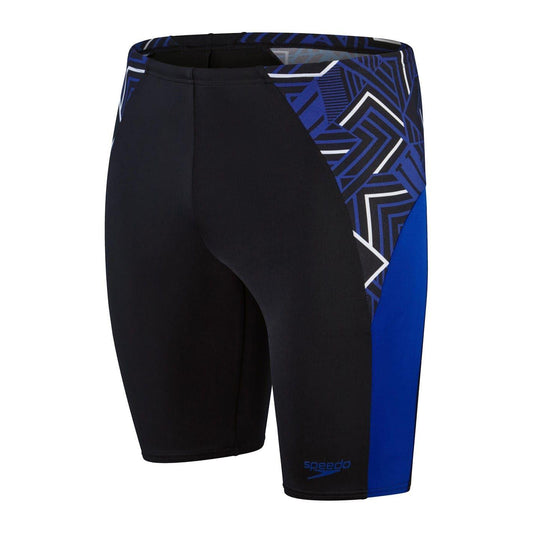 Black - Front - Speedo Mens Splice Geometric Pattern Swimming Jammer Shorts