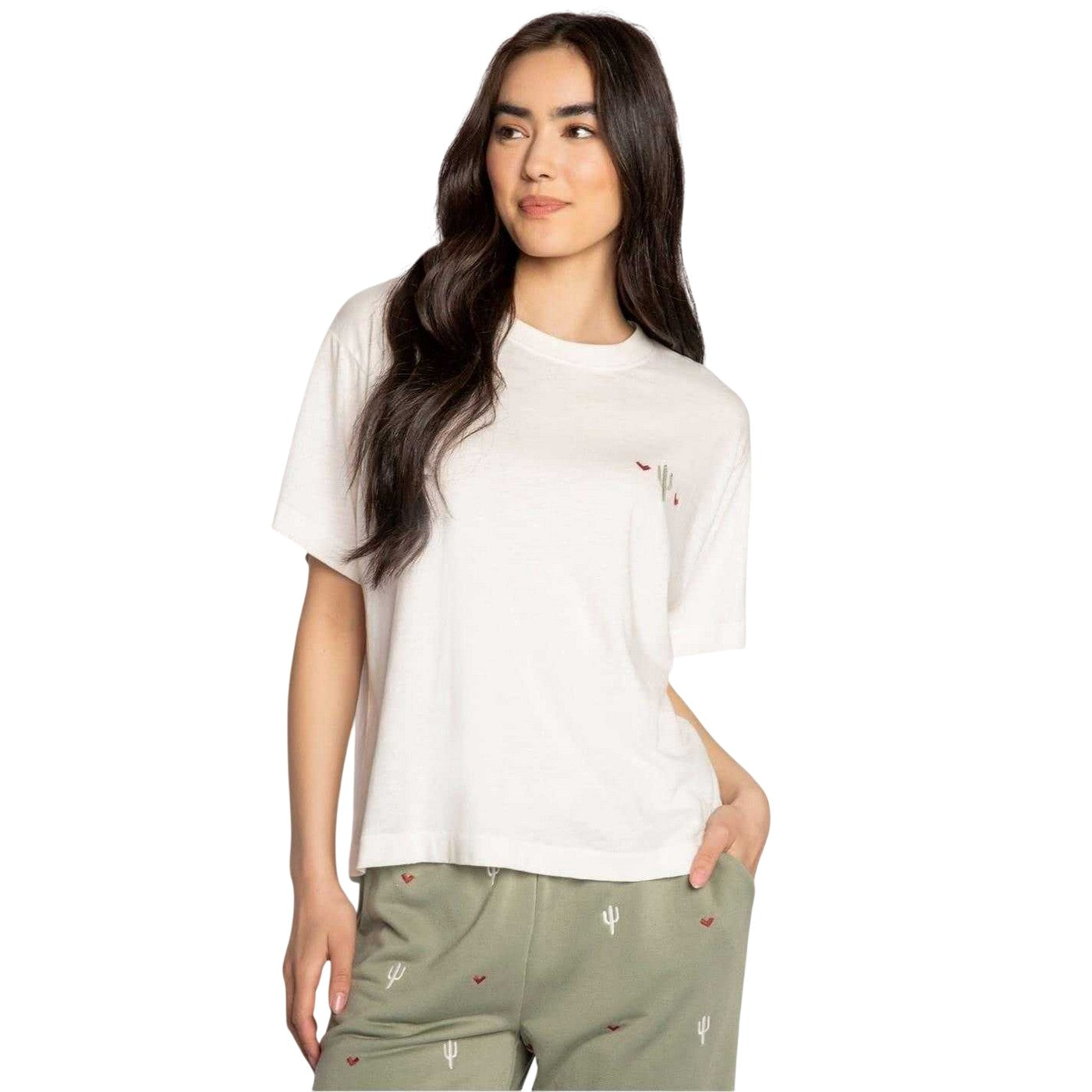 Off White - Pack Shot - PJ Salvage Womens-Ladies Cotton Blend Relaxed Fit Half-Sleeved T-Shirt