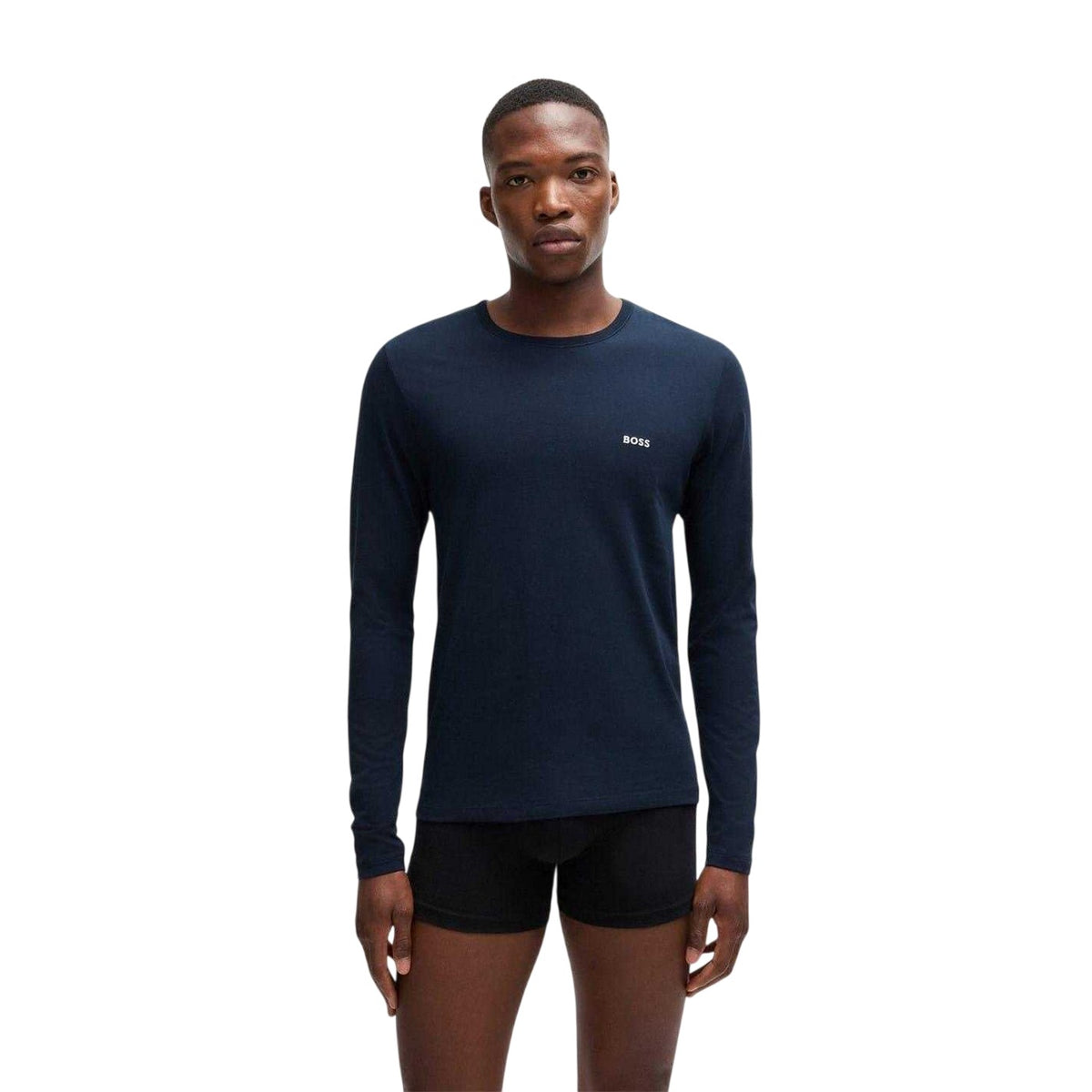 White-Navy-Black - Lifestyle - Boss Mens Logo Long-Sleeved T-Shirt (Pack of 3)