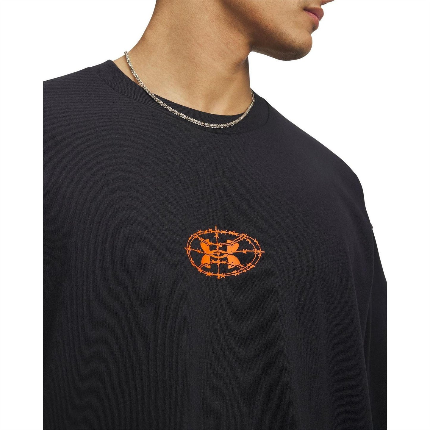 Black-Orange - Side - Under Armour Mens Back Print Heavyweight T-Shirt