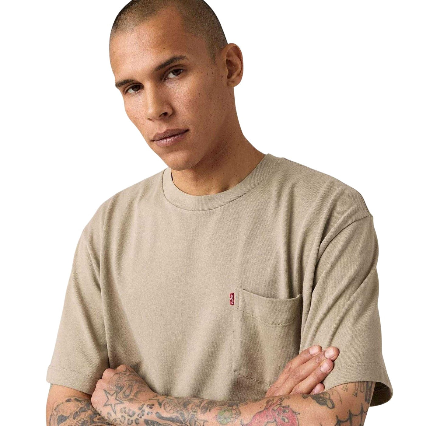 Khaki - Side - Levis Mens Classic Heavyweight Pocket T-Shirt