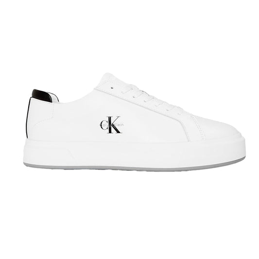 White-Black - Front - Calvin Klein Mens Basket Logo Cupsole Court Trainers