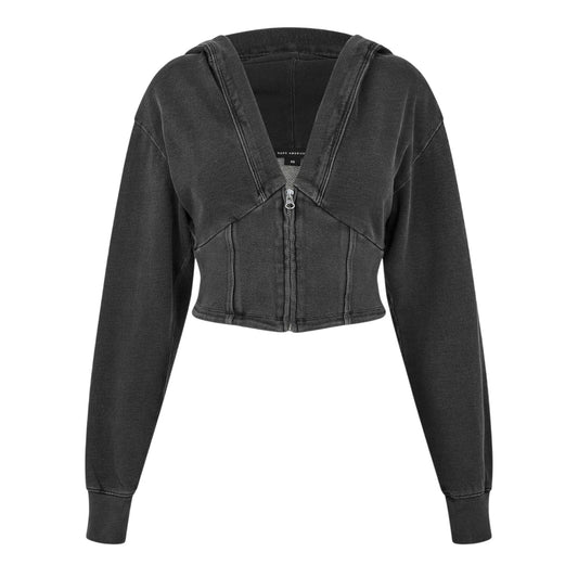 Black - Front - Good American Womens-Ladies Jeanius Crop Hoodie