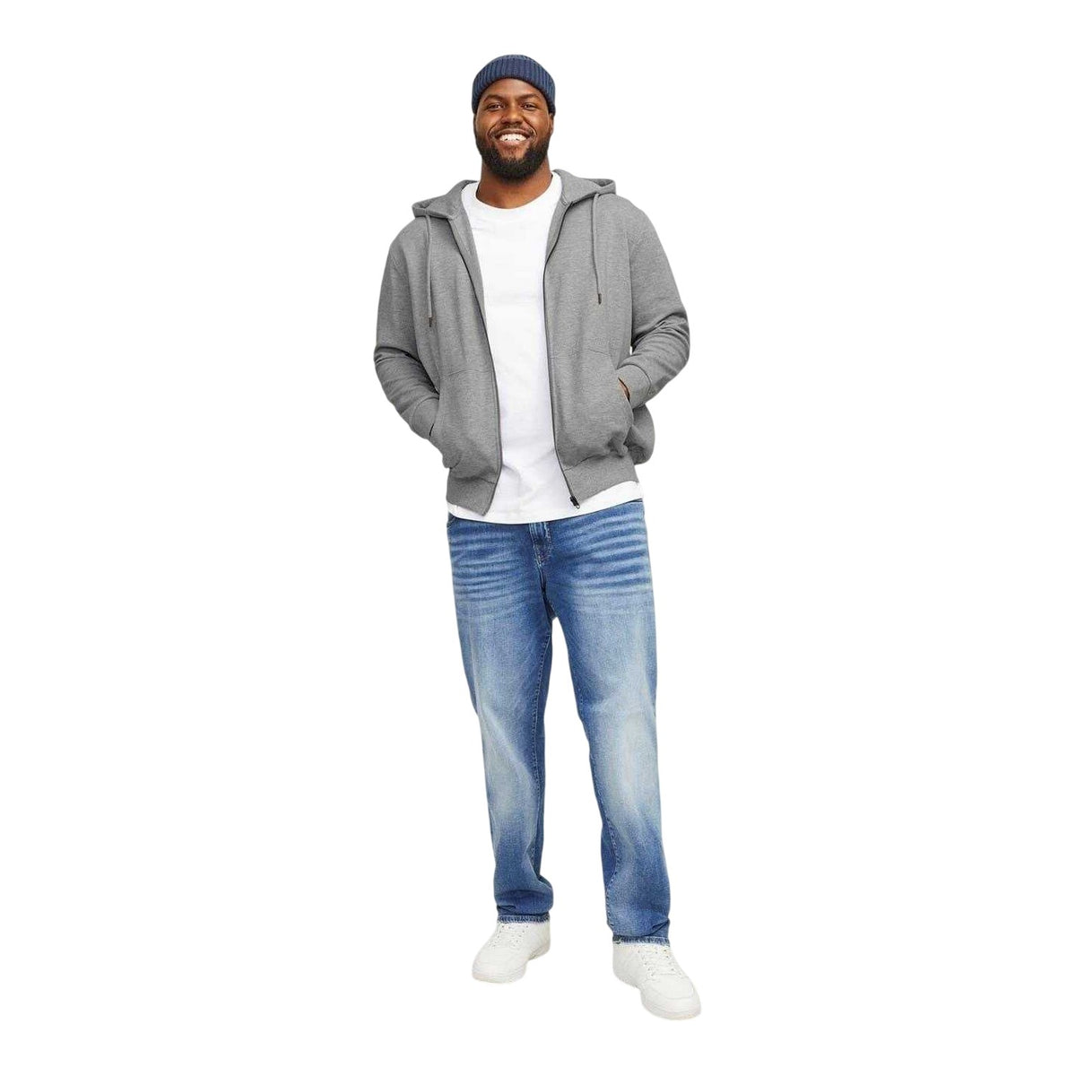 Grey Melange - Close up - Jack And Jones Mens Big & Tall Full Zip Hoodie