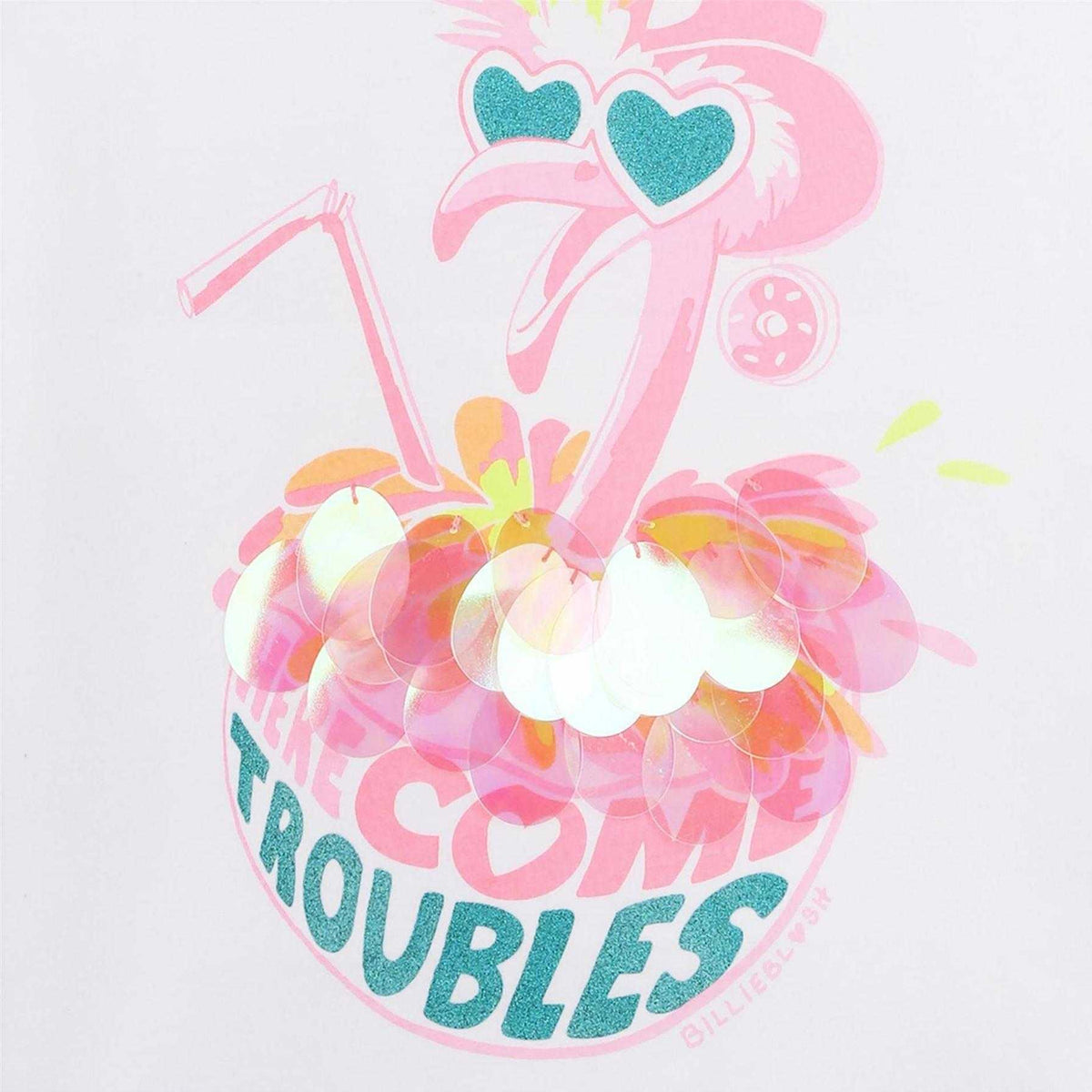 White - Side - Billieblush Girls Flamingo T-Shirt