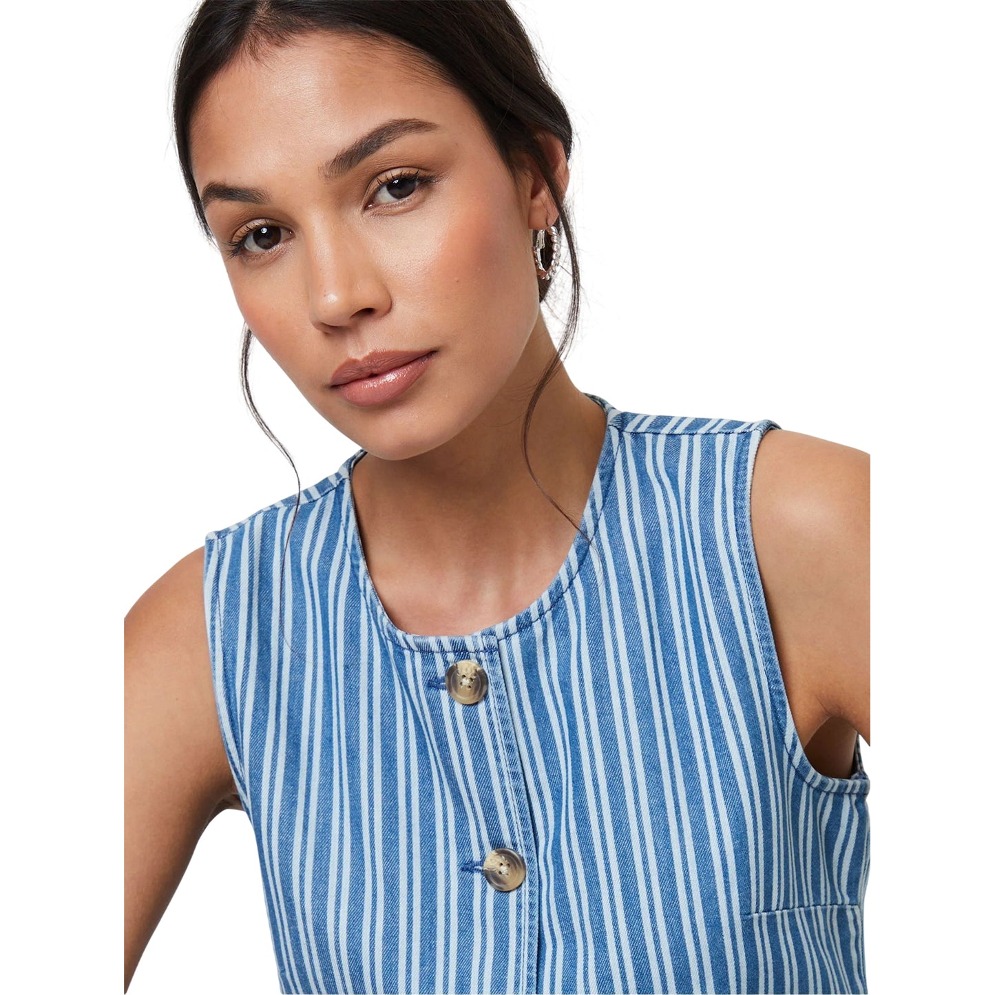 Mid Blue - Side - Threadbare Womens-Ladies Fifi Denim Sleeveless Waistcoat