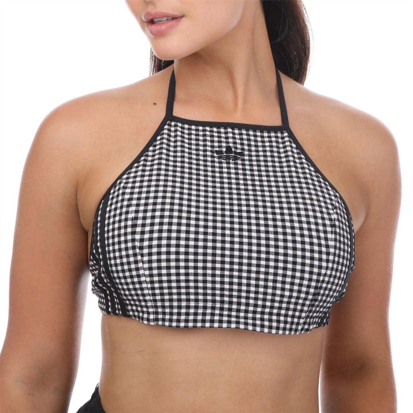 White-Black - Lifestyle - Adidas Womens-Ladies Originals Gingham Cropped Halter Top