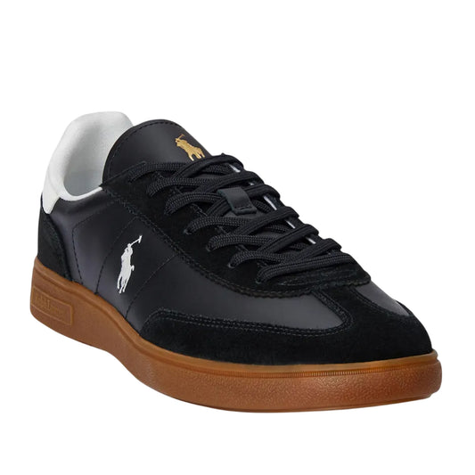 Black-Gum - Front - Ralph Lauren Mens Embroidered Logo Leather Flat Trainers