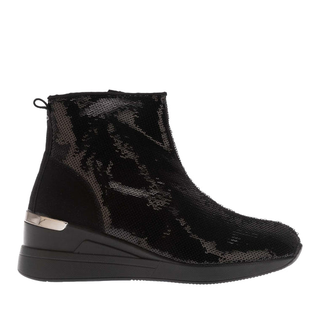 Black - Back - Dune London Womens-Ladies Effecting Sequins Wedge Boots