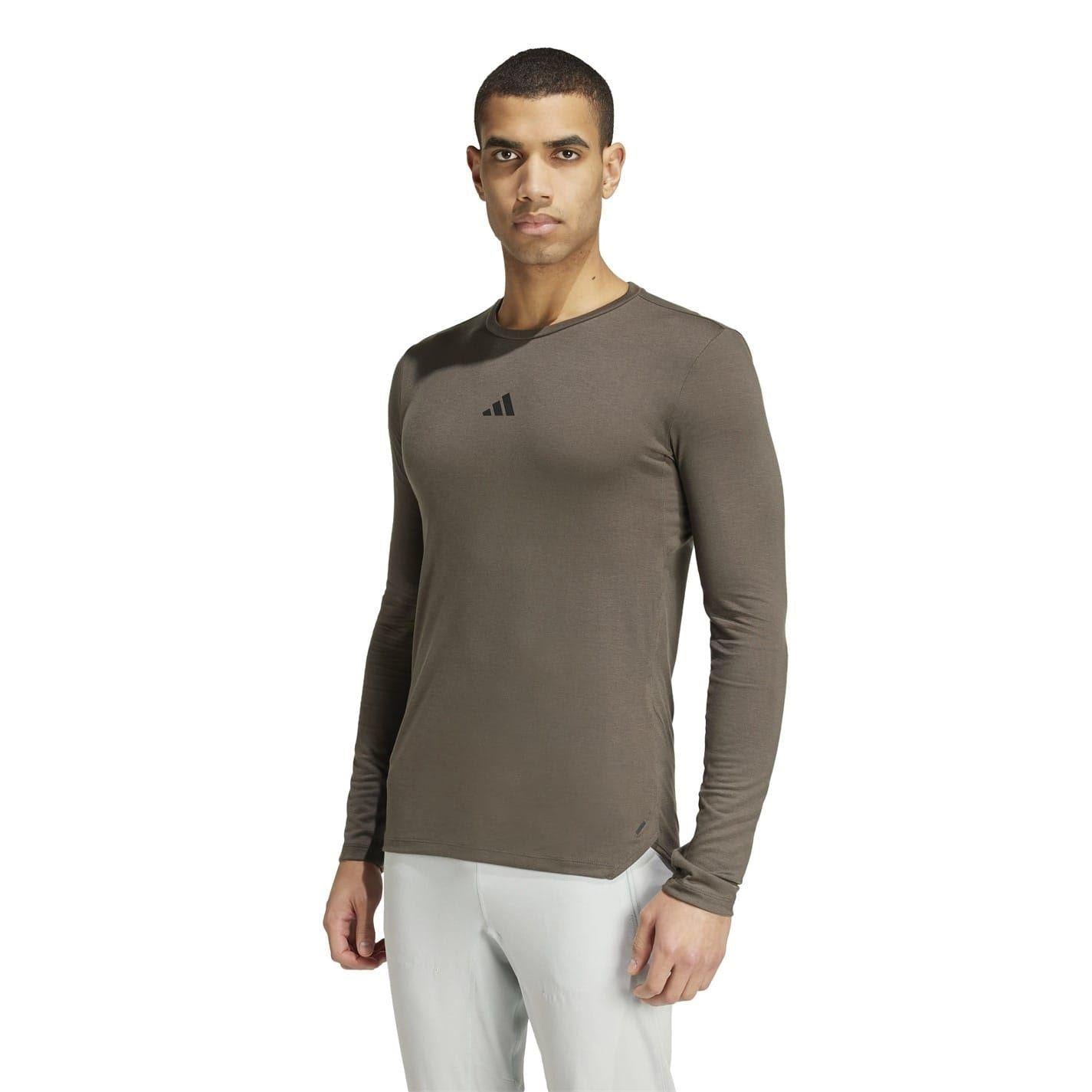 Olive-Black - Side - Adidas Mens Aeroready Slim Long-Sleeved T-Shirt