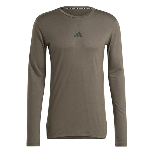 Olive-Black - Front - Adidas Mens Aeroready Slim Long-Sleeved T-Shirt