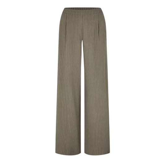 Khaki Green - Front - Biba Womens-Ladies Vertical Stripe Wide Leg Trousers