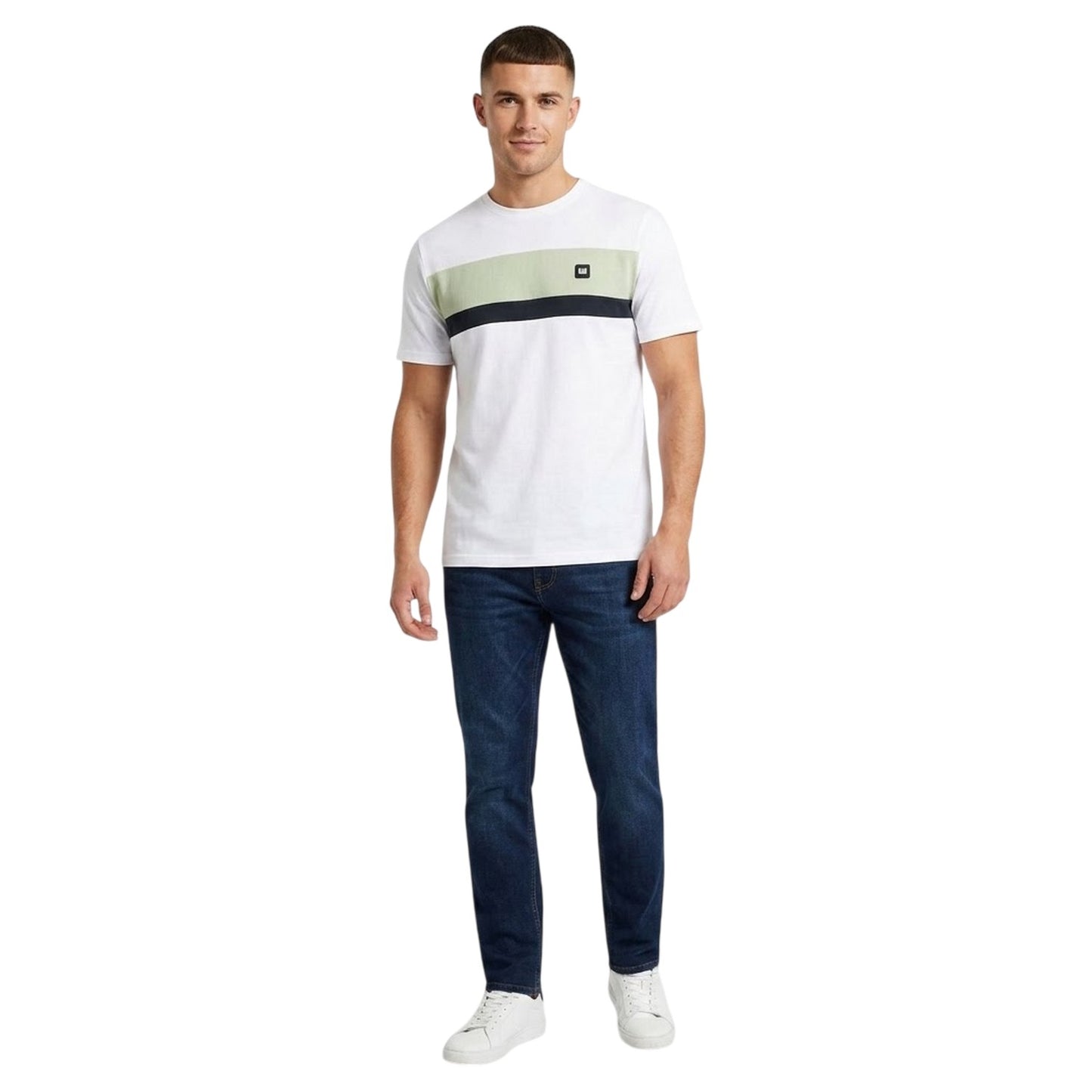 White-Peppermint-Navy - Back - Weekend Offender Mens Crossword Chest Stripe Regular T-Shirt