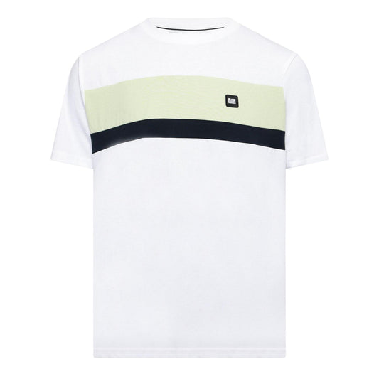White-Peppermint-Navy - Front - Weekend Offender Mens Crossword Chest Stripe Regular T-Shirt