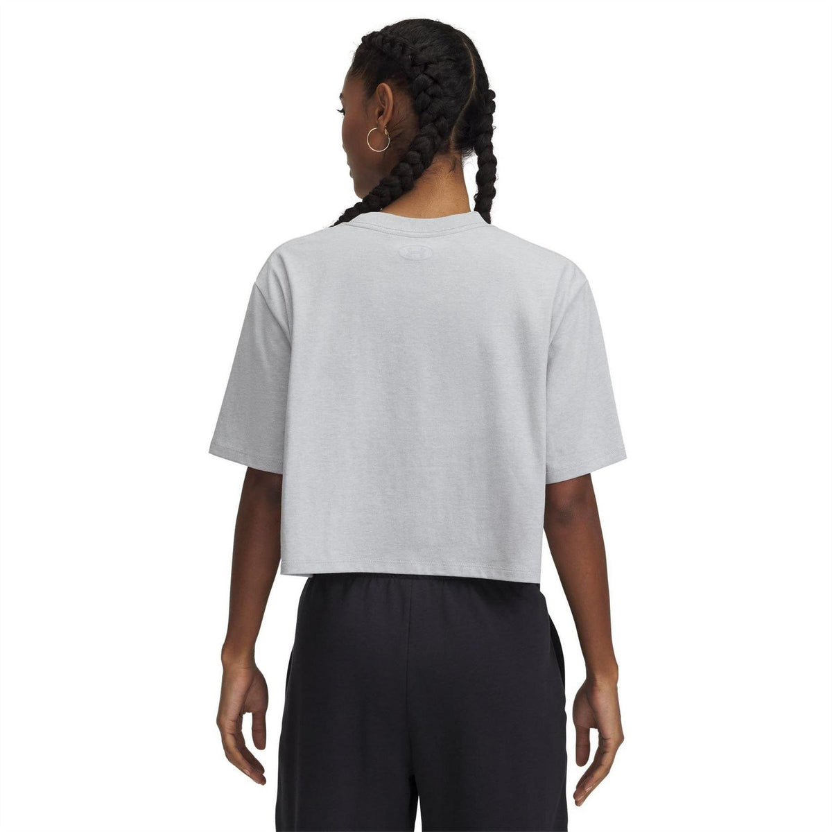 Grey - Back - Under Armour Womens-Ladies Rival Plain Cropped Loose T-Shirt