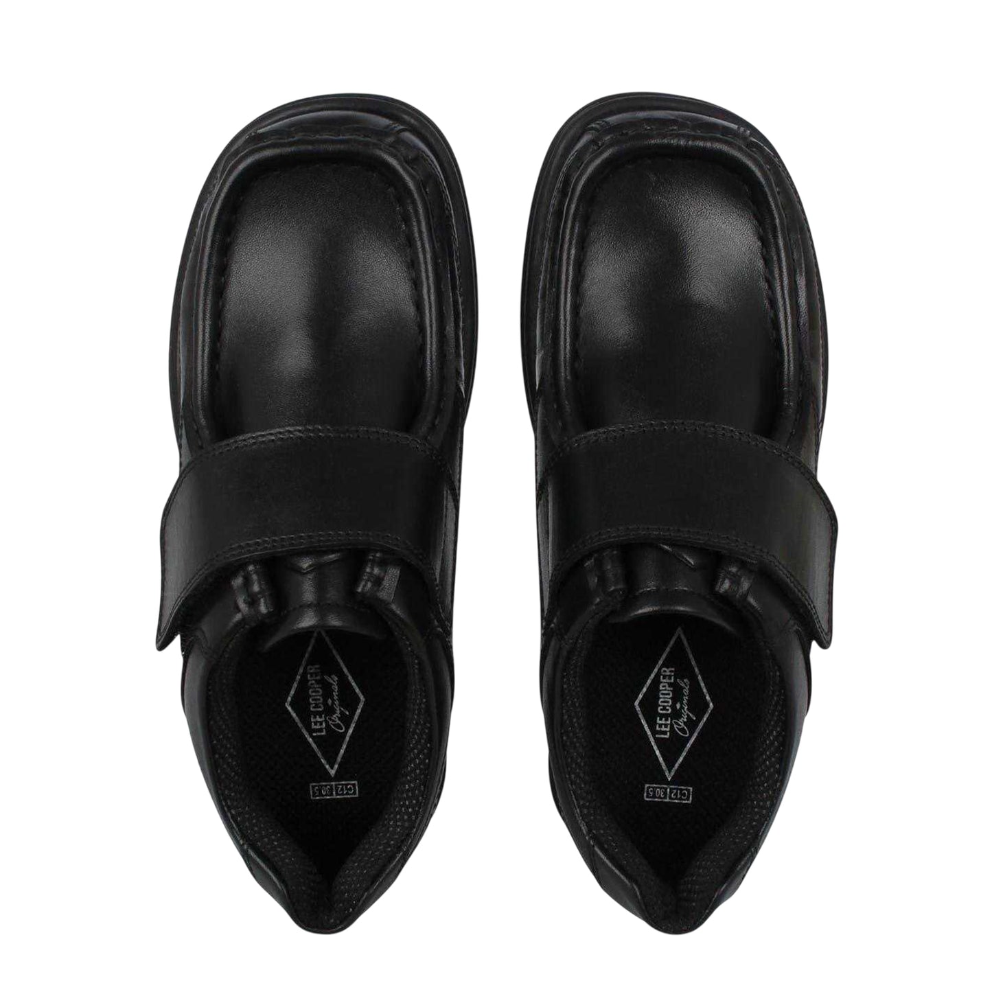 Black - Pack Shot - Lee Cooper Childrens-Kids Waltham Vel Leather School Shoes