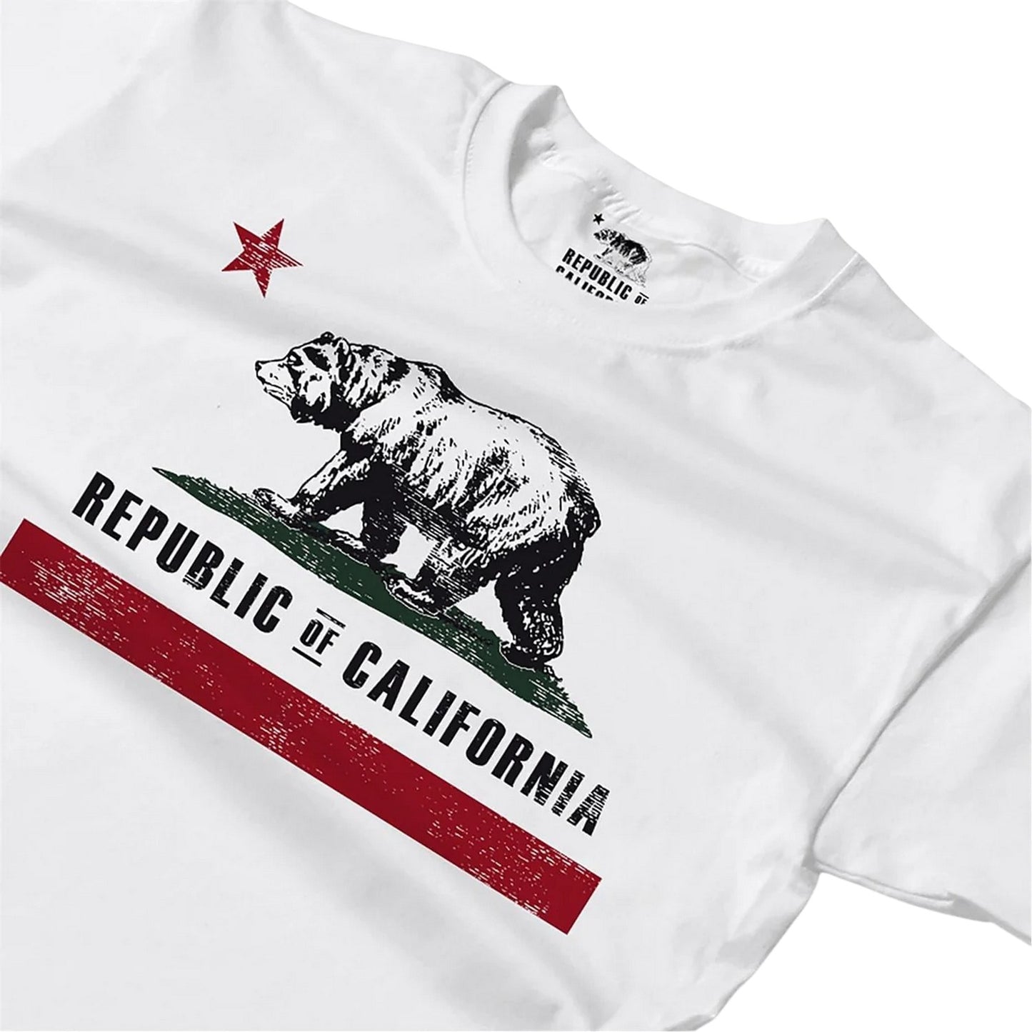 White - Side - Republic of California Mens Old Flag Graphic Print Regular T-Shirt