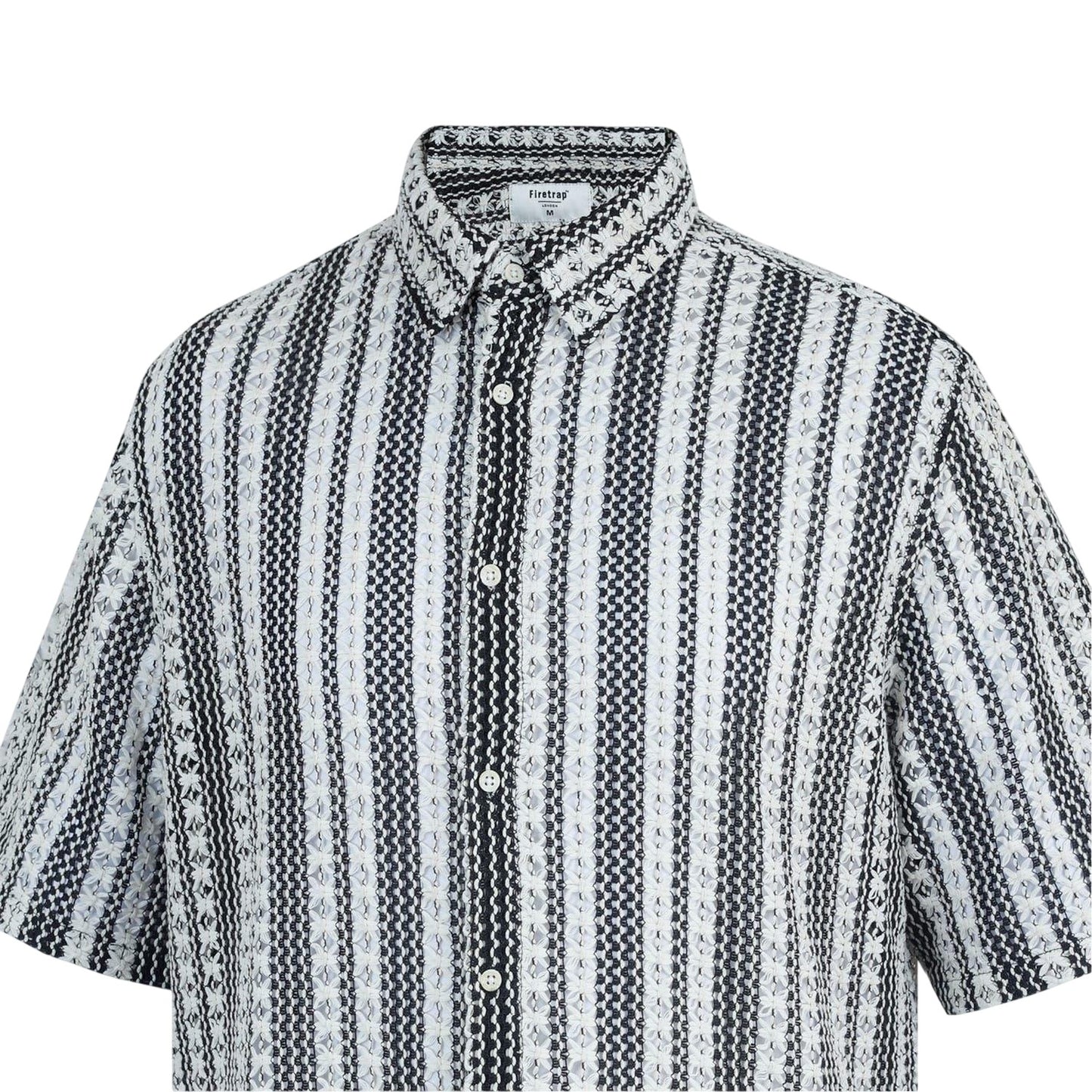 Black-White - Side - Firetrap Mens Patterned Short-Sleeved Shirt