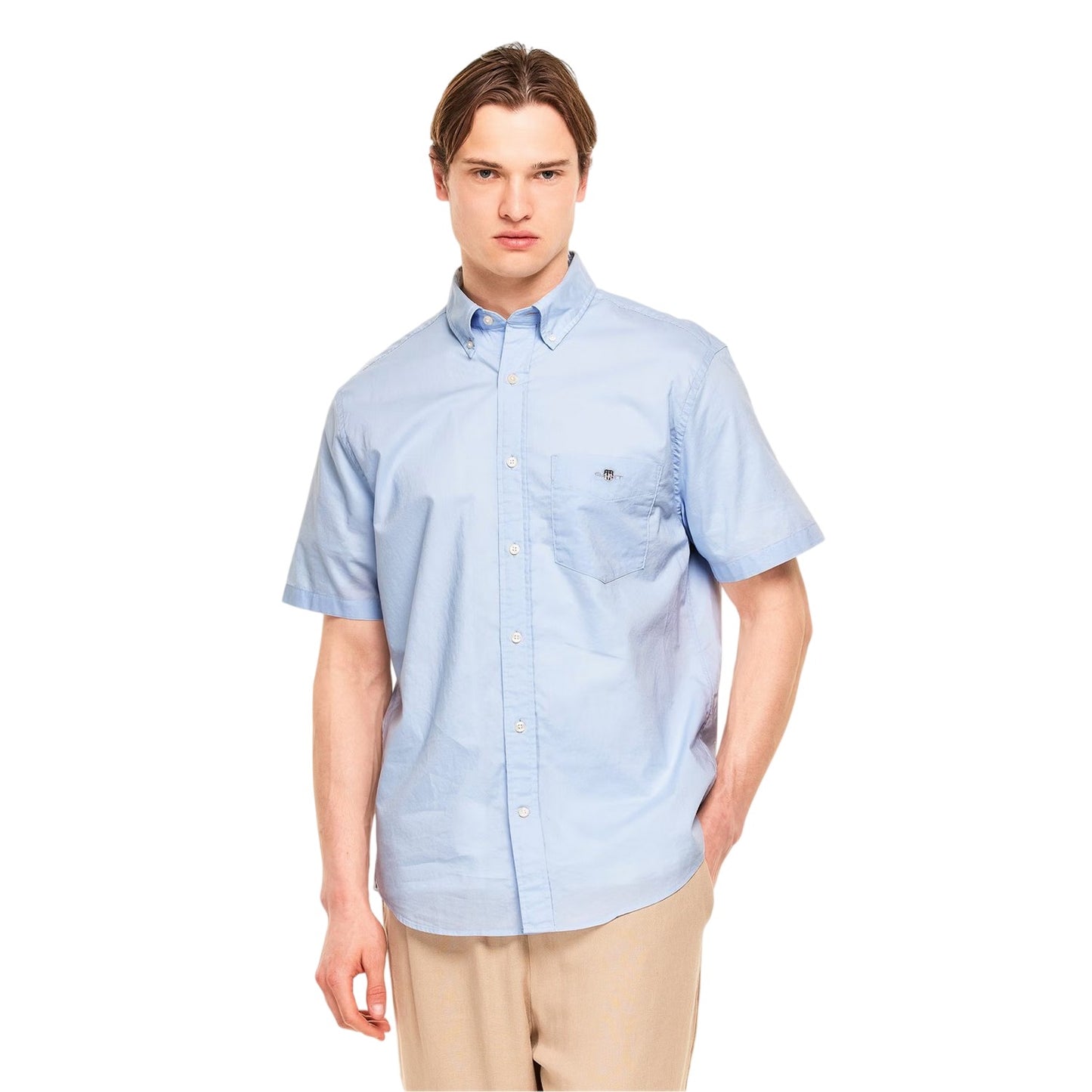Light Blue - Side - Gant Mens Classic Logo Poplin Short-Sleeved Shirt