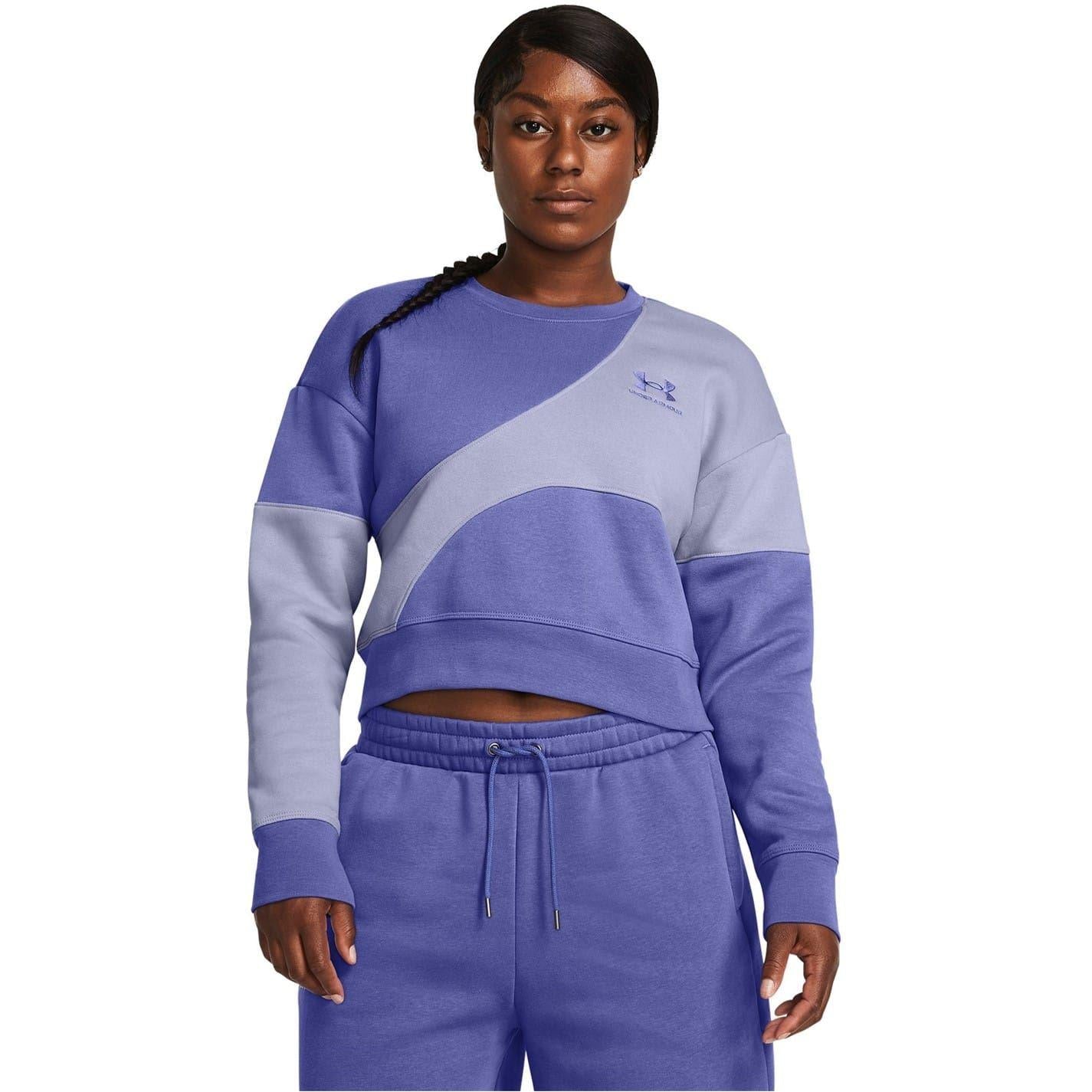 Purple - Side - Under Armour Womens-Ladies Crew Neck Crop Sweatshirt