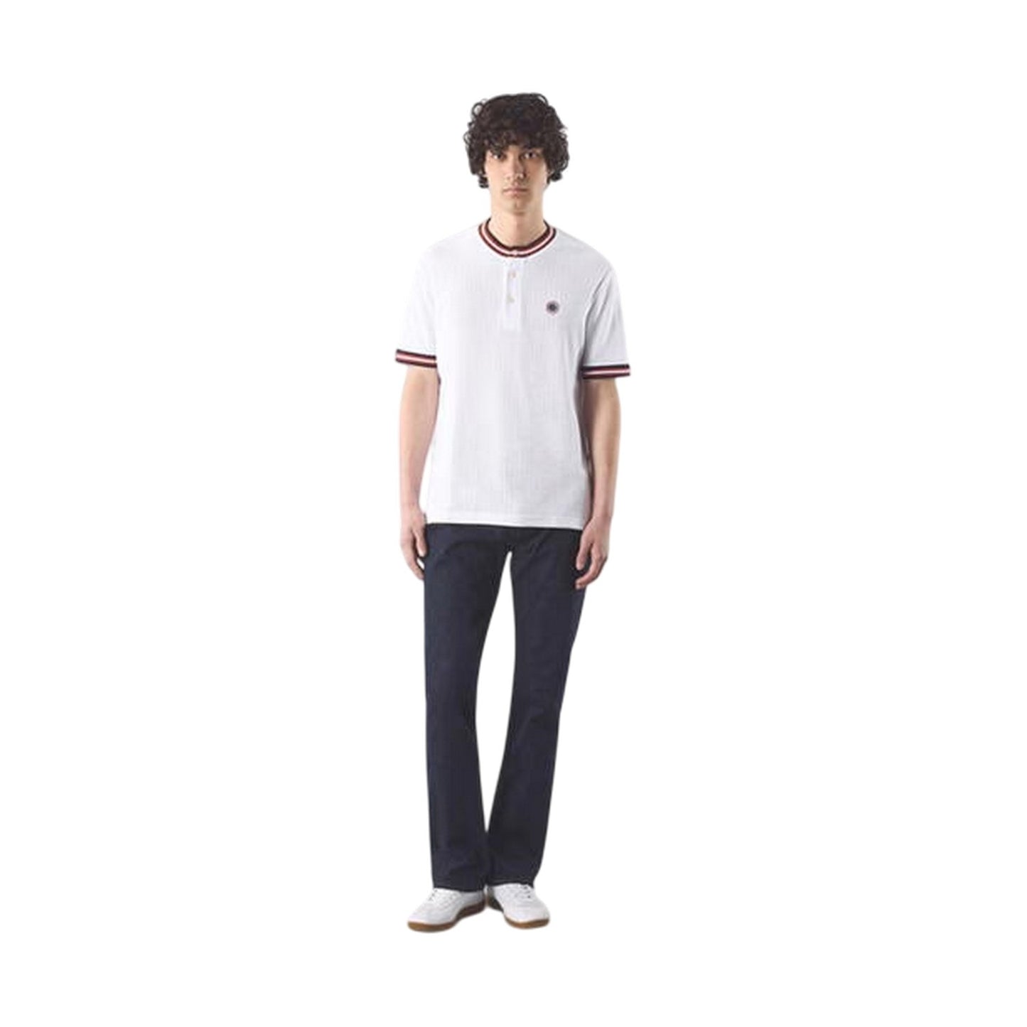 White - Side - Pretty Green Mens Cressa Grandad Collar T-Shirt