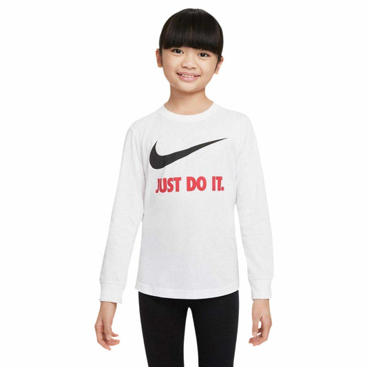 White - Front - Nike Childrens-Kids Just Do It Swoosh Long-Sleeved T-Shirt