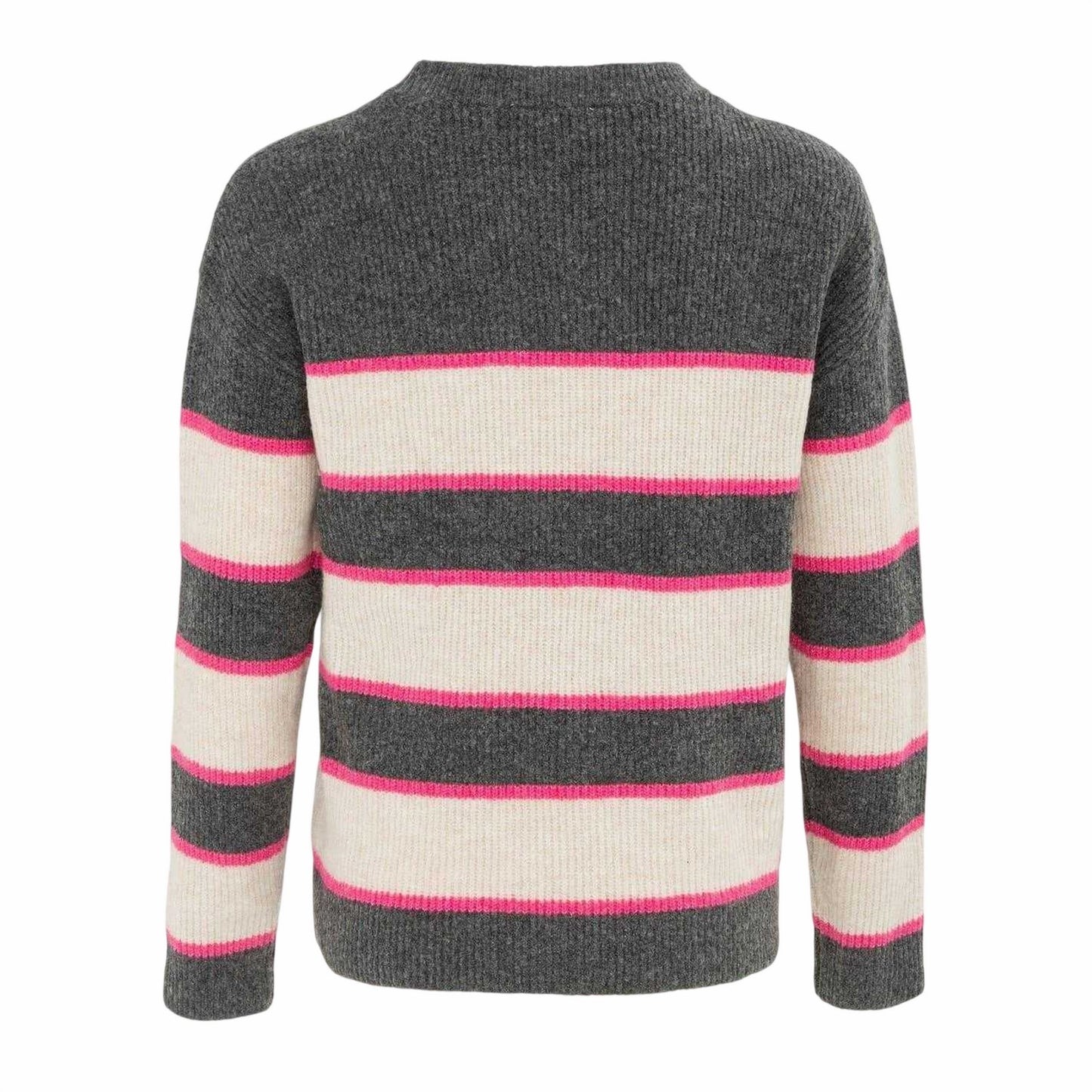 Grey - Back - Miso Womens-Ladies Stripe Knitted Jumper