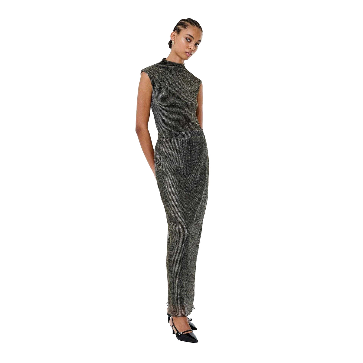 Black - Pack Shot - French Connection Womens-Ladies Tamy Lurex Plisse Maxi Skirt