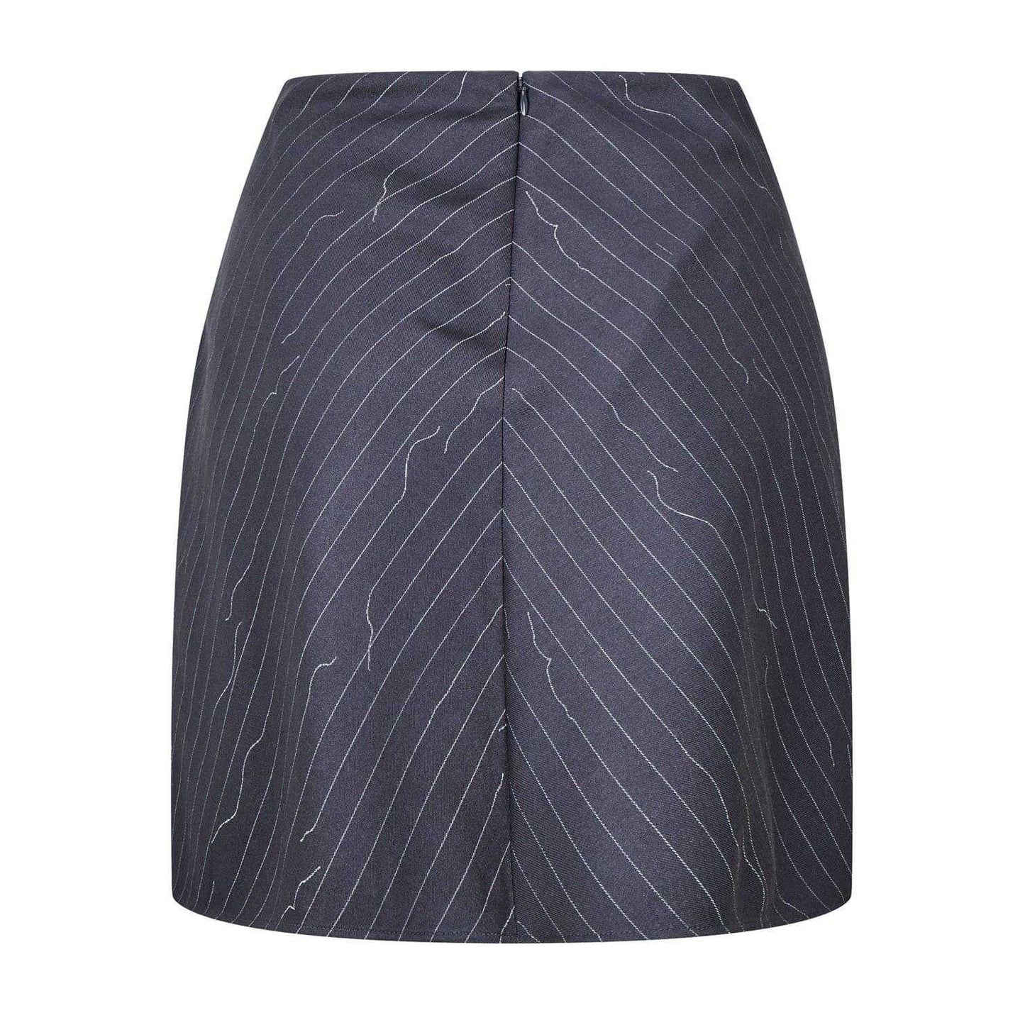 Grey - Back - Off White Womens-Ladies Pinstripe Wool Blend Slim Mini Skirt