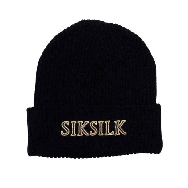 Black - Front - SikSilk Core Embroidered Logo Beanie