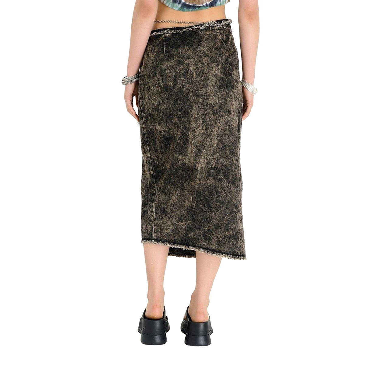 Brown - Back - The Ragged Priest Womens-Ladies Rune Denim Relaxed Fit Maxi Skirt