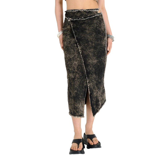Brown - Front - The Ragged Priest Womens-Ladies Rune Denim Relaxed Fit Maxi Skirt