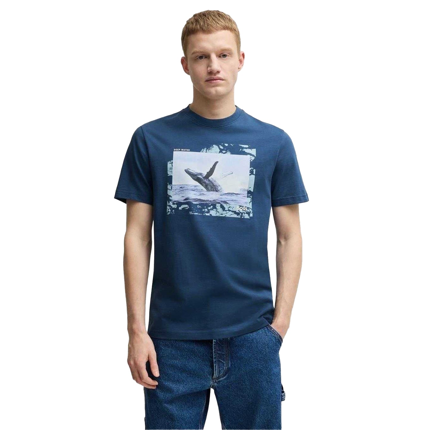 Navy - Side - Boss Mens Whale Cotton T-Shirt