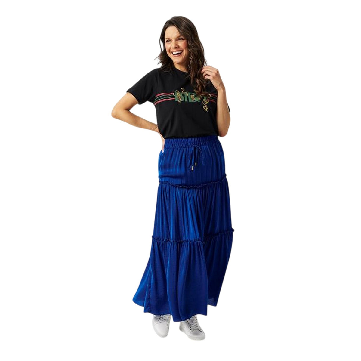 Blue - Side - Biba Womens-Ladies Plain Maxi Skirt