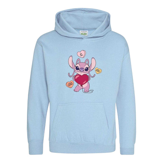 Light Blue - Front - Lilo & Stitch Childrens-Kids Angel Valentine`s Day Hoodie