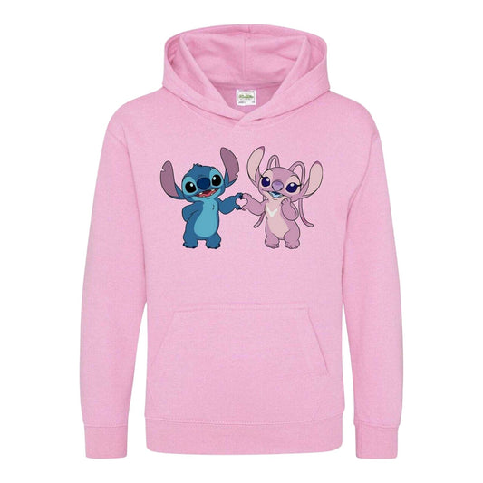 Pink - Front - Lilo & Stitch Childrens-Kids Stitch & Angel Valentine`s Day Hoodie