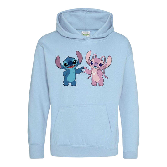 Light Blue - Front - Lilo & Stitch Childrens-Kids Stitch & Angel Valentine`s Day Hoodie