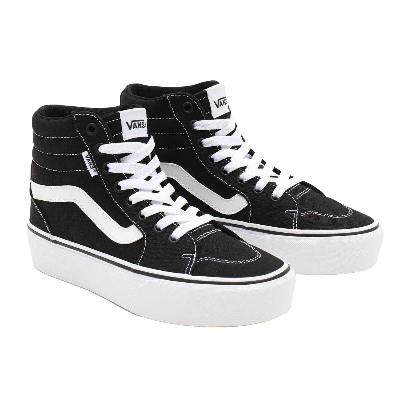 Black-White - Pack Shot - Vans Womens-Ladies Filmore Canvas Platform High Top Trainers
