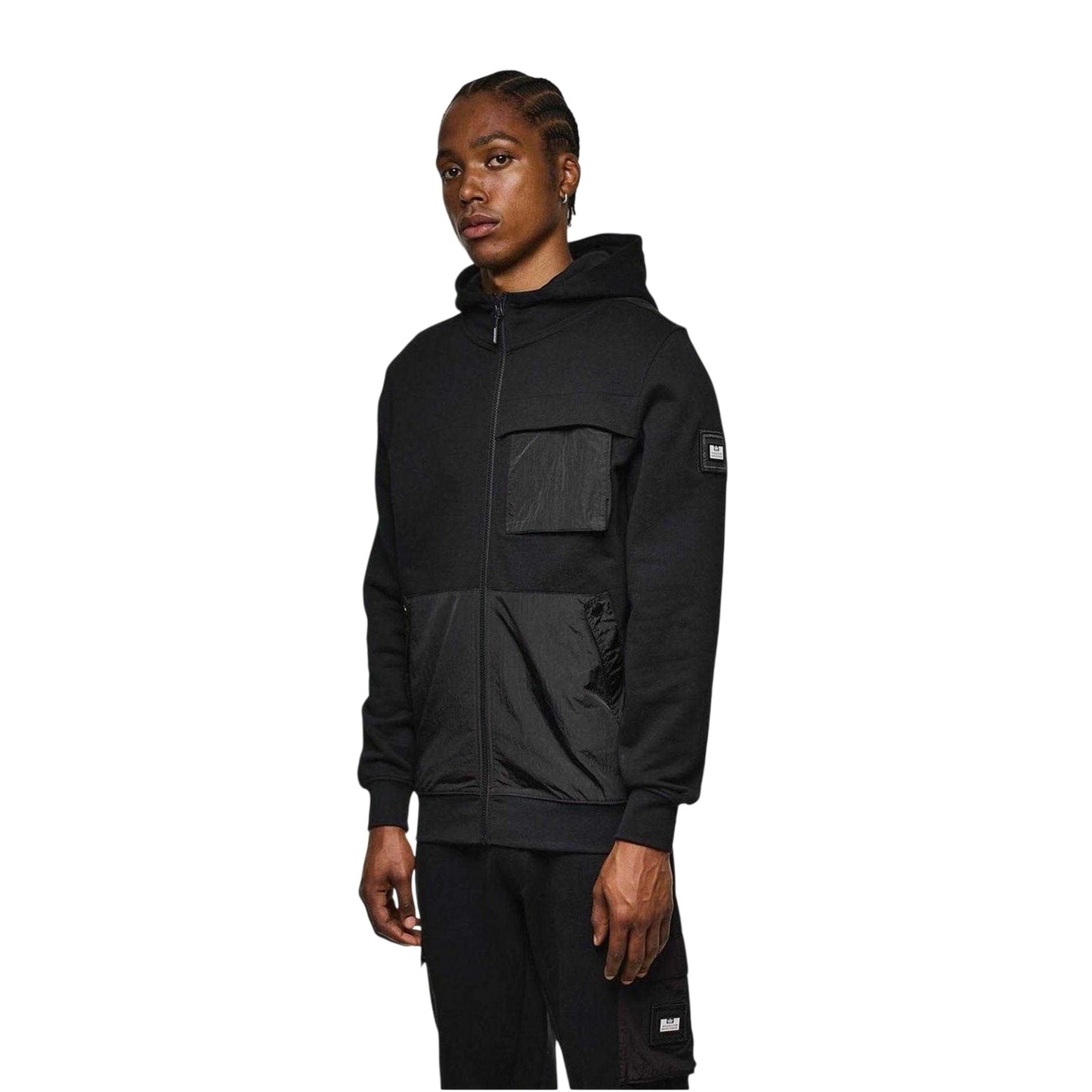 Black - Side - Weekend Offender Mens Combed Cotton Full Zip Hoodie