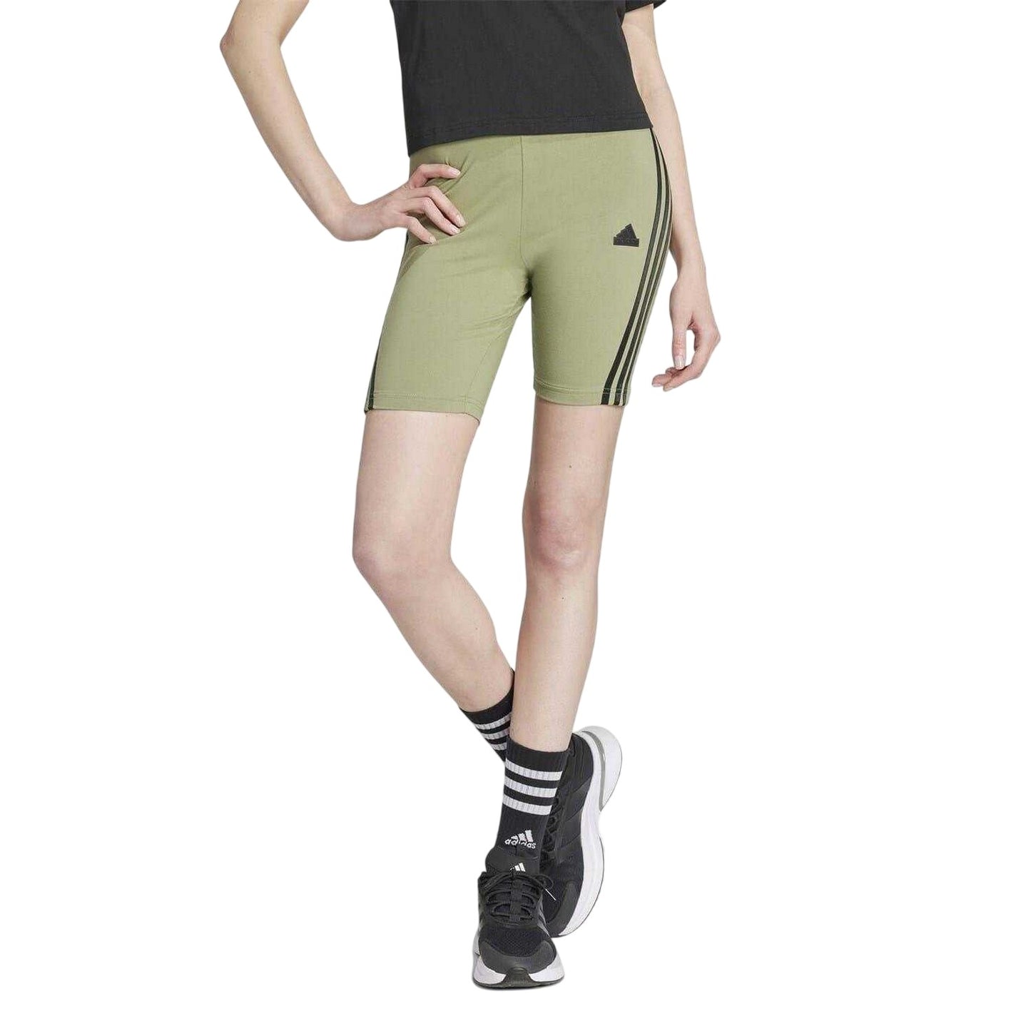 Green - Side - Adidas Womens-Ladies Future Icons High Waist Cycling Shorts