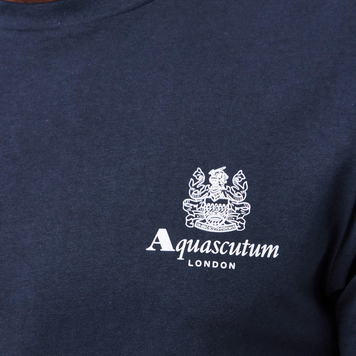 Navy-White - Lifestyle - Aquascutum Mens London Chest Logo Crew Neck T-Shirt